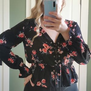 Black floral crop top